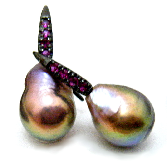 Gold,Lilac and Pink Drop Pearl Earrings